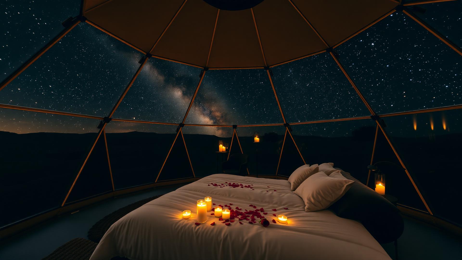 Entrar y encontrar velas y una cama de pétalos de rosa.